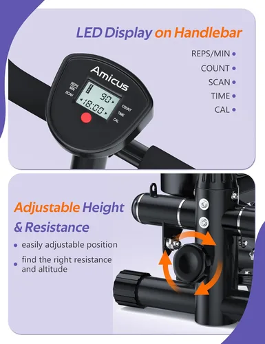 Miniatura 5 de Amicus Mini Stepper with Handlebar for Exercise, Stair Stepper with Resistance Band, Hydraulic Fitness Stepper Machine for Home, 330lbs