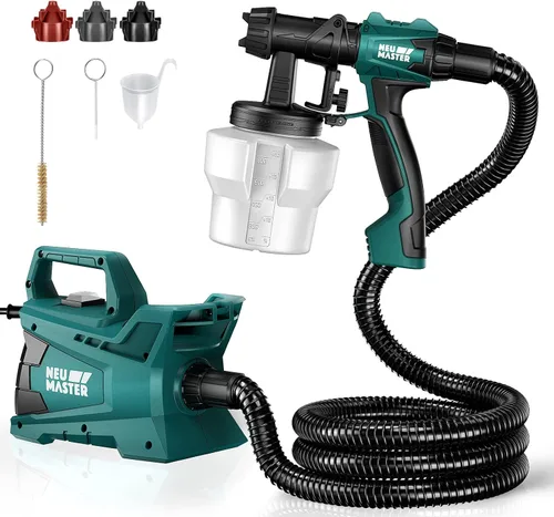 NEU MASTER Pulverizador de pintura para pintura de casa, pistola eléctrica HVLP fácil de limpiar, manguera de aire de 6 pies/3 boquillas/3 patrones