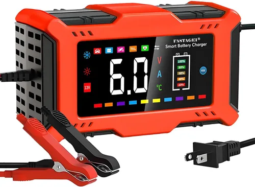 Cargador de Batería LiFePO4/Plomo Ácido Cargador Inteligente de Goteo 12V 6A Mantenedor de Batería Automotriz Desulfator Compensación de Temperatura