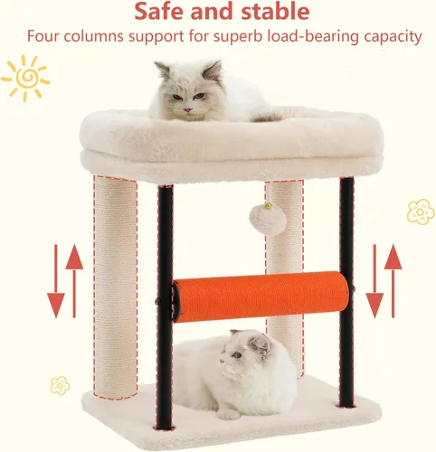 Miniatura 6 de Hey-brother Árbol para gatos, postes rascadores para gatos con cama, torre resistente con columnas totalmente envueltas en sisal y bola de juguete