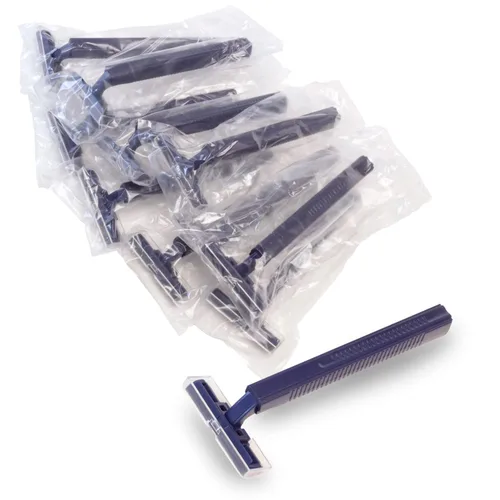 Freshscent Paquete de 144 maquinillas de afeitar envueltas individualmente con tapa de seguridad transparente, desechables, empaquetadas a granel,