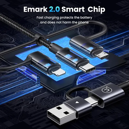 Miniatura 5 de Cable de carga múltiple de 240 W, cable USB C 6 en 1 de 4 pies, cables de carga rápida con puertos USB-C/A a conectores IP/tipo C/micro