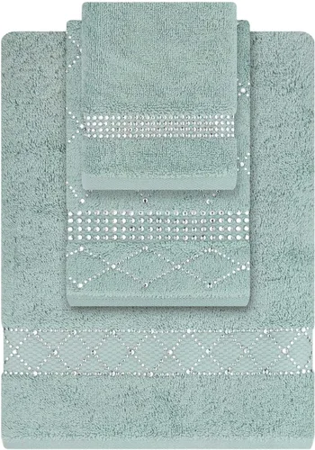 Sparkles Home Atlas - Juego de toallas de 3 piezas, 100% algodón turco, diamantes de imitación de cristal, lavable a máquina, un baño, una mano,