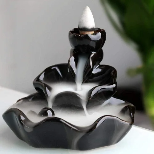 Miniatura 2 de Quemador de Incienso en Cascada, Soporte de Incienso de Reflujo de Loto, Incensario de Cerámica para Conos y Varillas, Soporte de Porcelana con 10