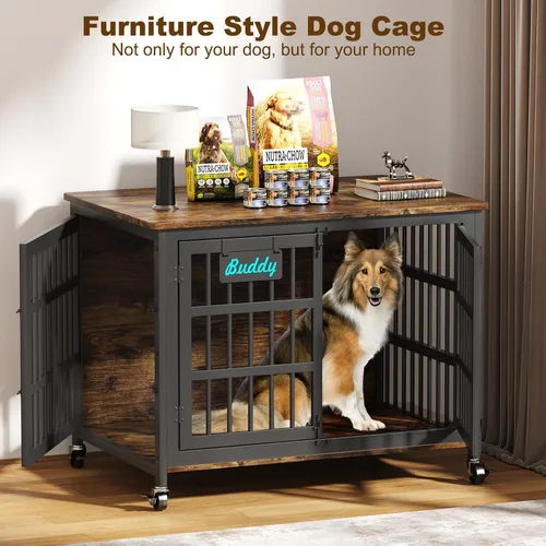 Miniatura 3 de EasyCom Mueble de jaula para perros de 41, 33 y 27 pulgadas, con etiqueta de nombre, resistente para perros medianos, jaula de metal resistente