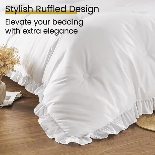 Miniatura 2 de QUIETSEA Juego de Cama Individual en una Bolsa de 5 Piezas, Juego de Edredón Twin con Volantes Estilo Shabby Chic, Juego de Ropa de Cama Blanco