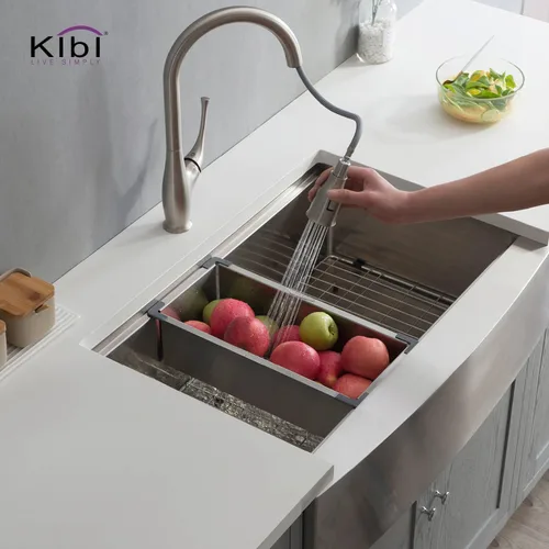 Miniatura 3 de KIBI Fregadero de cocina de 30 ″ de acero inoxidable, fregadero de estación de trabajo frontal con cuenco profundo de 10 pulgadas rejilla