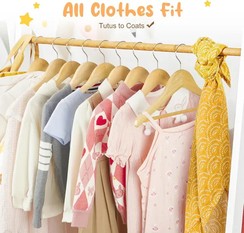 Miniatura 7 de HOUSE DAY Perchas de madera para el armario, paquete de 20 perchas de madera para ropa de bebé, percha de madera resistente con barra antideslizante