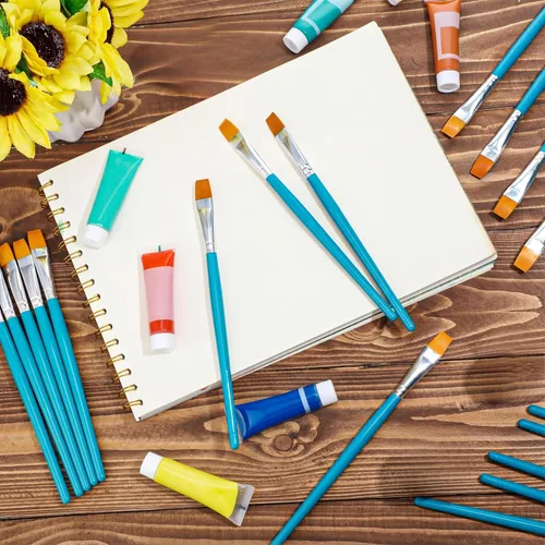 Miniatura 7 de Zonon 20 pinceles planos de pintura acrílica, accesorios de manualidades, premios de aula, regalos pequeños, pinceles de pintura de acuarela, a Azul