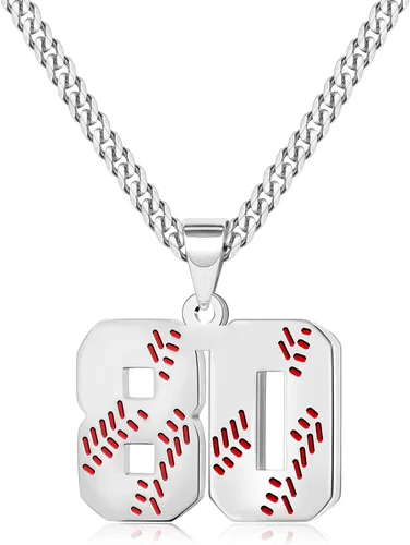 Miniatura 65 de Btysun Collares de béisbol de béisbol número 0-99 dijes de acero inoxidable para hombres, regalos de béisbol, papá, marido, regalo de Navidad