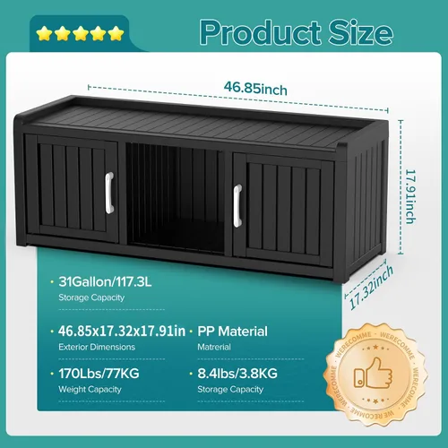 Miniatura 3 de ROJIK Gabinete de zapatos resistente al agua y a los rayos UV, banco de almacenamiento para interior y exterior con estantes ajustables