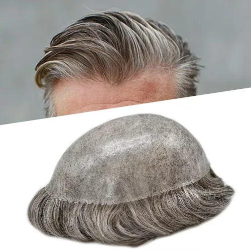 Miniatura 13 de Toupee - Sistema de reemplazo de cabello de polietileno completo para hombre, cabello humano europeo para hombre, tupé de 0.004 in, piel duradera