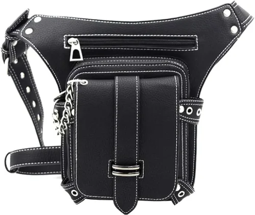 Miniatura 2 de Riñonera gótica, punk, táctica, para exteriores, bicicleta, motocicleta, ciclismo, senderismo, riñonera para cadera/muslo, bolsa de hombro negra