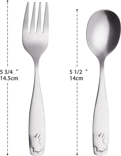 Miniatura 2 de ANNOVA Cubertería para niños con acabado mate, de alta calidad, de acero inoxidable, tenedores, cucharadas, utensilios para niños, oxidados