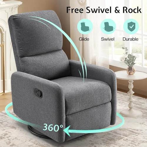 Miniatura 4 de Jocisland Silla Giratoria Reclinable para Adultos, Silla de Balancín para Cuarto de Bebé con Respaldo Alto, Pequeño Balancín para Espacios Crema