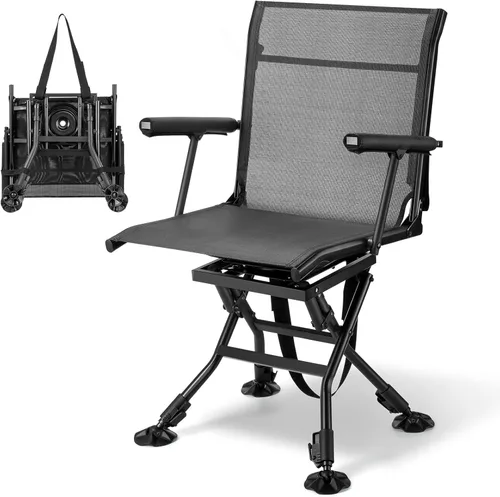 Trakiom Sillas giratorias de caza para persianas, silla ciega de caza, silla giratoria silenciosa de 360 grados, asiento de caza portátil, altura