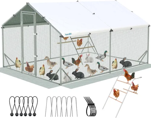 Miniatura 13 de Quictent Gallinero grande de metal para más de 10 aves de corral con paño de hardware lateral y cubierta impermeable, serie avanzada para Blanco