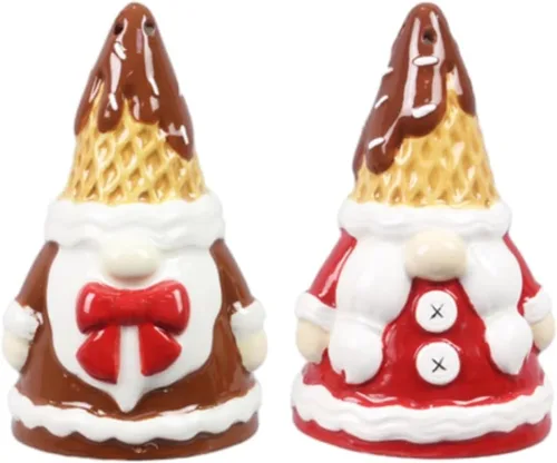 Young's Inc Salero de Navidad, juego de condimentos S/P de gnomo de cacao y galletas, juego de sal y pimienta de cerámica, decoración moderna de