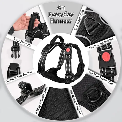 Miniatura 3 de Arnés para perro sin tirón y correa - Chaleco ajustable suave y acolchado, chaleco Oxford reflectante con asa de fácil control para perros pequeños