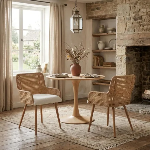 Miniatura 9 de Juego de 4 sillas de comedor de ratán con patas de metal, sillas de comedor modernas tapizadas para cocina, restaurante, comedor, color marrón