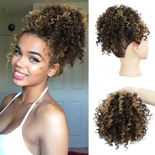 Miniatura 7 de Extensión de cola de caballo rizada con cordón para mujeres negras, extensión de cola de caballo con cordón, extensiones de cabello rizado