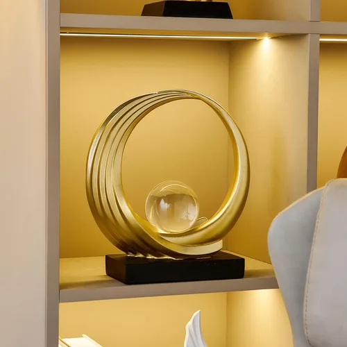 Miniatura 6 de Estatua de Origami de Resina de Ola Dorada, Decoración Moderna y Abstracta para el Hogar, Enfatiza el Arte Moderno para el Escritorio de la Oficina