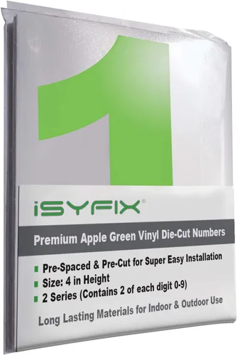 Miniatura 154 de iSYFIX Calcomanías de Números de Vinilo Verde Manzana – 1.5 Pulgadas Autoadhesivas (2 Juegos) – Calcomanía Premium Troquelada y Pre-espaciada