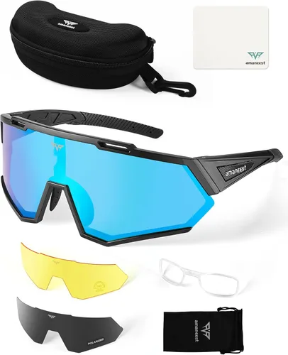 Miniatura 8 de Gafas de sol con protección UV, gafas de sol de ciclismo para hombres y mujeres, resistencia a los impactos Z87.1 para construcción Negro-hielo-azul