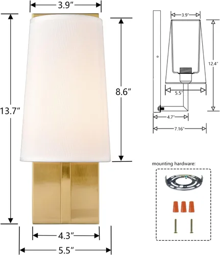 Miniatura 6 de Juego de dos apliques de pared dorados de tela moderna de mediados de siglo, iluminación de pared, lámpara de pared de latón para dormitorio