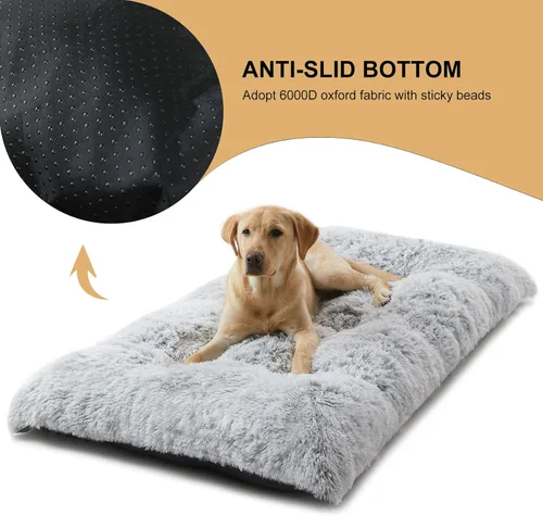 Miniatura 6 de BFPETHOME Camas para Perros Grandes, Cama de Felpa para Jaula de Perro Mullida y Acogedora Almohadilla para Perrera para Dormir y Aliviar la Gris