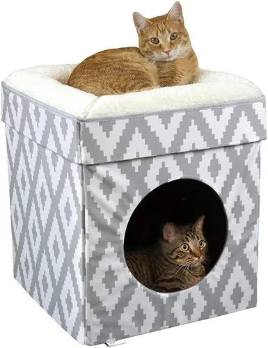 Miniatura 8 de Kitty City Muebles de cubo para gatos de interior, cubo gris A) Cubo de gato (gris)