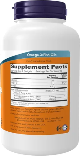Miniatura 2 de Suplementos NOW Super Omega EPA, 360 EPA / 240 DHA, destilado molecularmente y 120 cápsulas blandas
