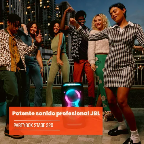 Miniatura 4 de JBL PartyBox Stage 320 - Altavoz portátil para fiestas con mango telescópico y ruedas anchas y resistentes, potente sonido JBL Pro, espectáculo