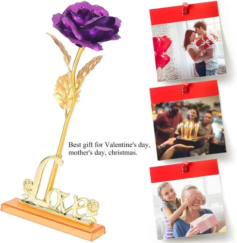 Miniatura 4 de Flor de lámina de oro de 24 quilates con lámina de oro artificial, regalo romántico para decoración de mesa del hogar ()