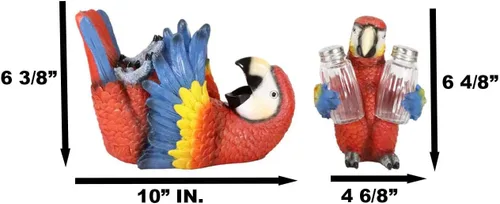 Miniatura 3 de Ebros Gift Paquete de 2 saleros y pimenteros con diseño de selva tropical de río rojo escarlata, guacamayo, pájaro, salero y pimentero y botellero