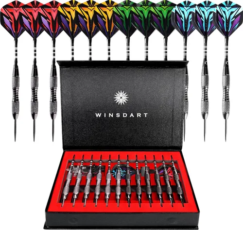 Miniatura 9 de WINSDART Steel Tip Darts 12 Pack Set with Nonslip Iron Barrel Aluminum Dart Shafts and Flights Darts Sharpener an Gift Box DARTS-B