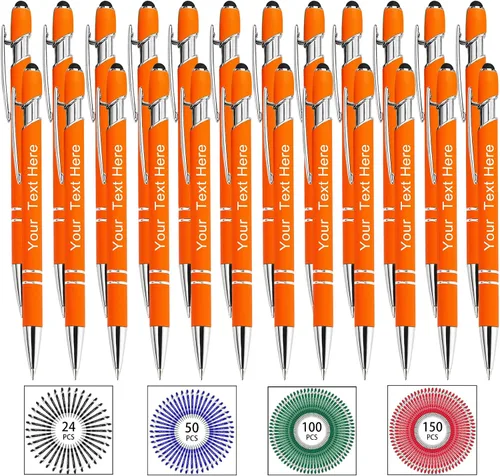 Miniatura 50 de Hasta 500 bolígrafos personalizados a granel, bolígrafo grabado personalizado con punta de lápiz capacitivo, carcasa multicolor retráctil, bolígrafo