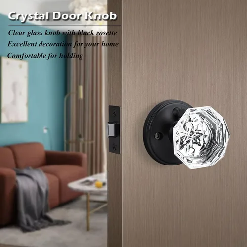 Miniatura 4 de Gobrico - Paquete de 6 manijas de puerta interior de cristal en forma de diamante para habitación y baño, con función de privacidad, color negro
