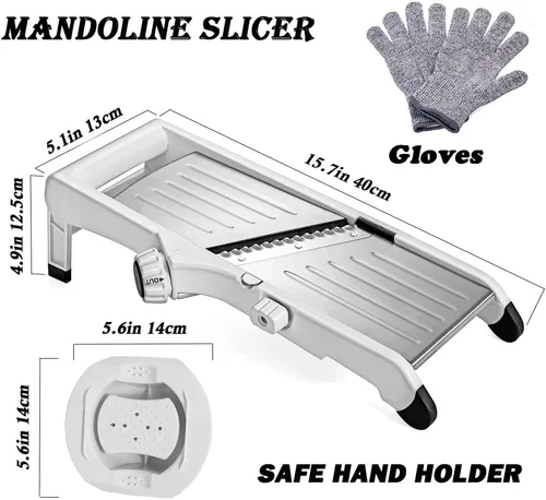 Miniatura 4 de VEKAYA Cortadora de mandolina para cocina, rebanadora de vegetales profesional de acero inoxidable con grosor ajustable, guantes de seguridad
