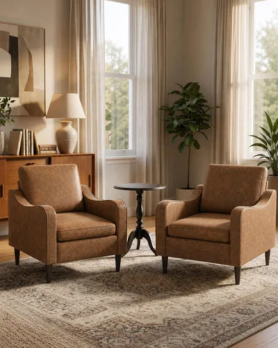 Miniatura 15 de LEVELEVE Silla con brazo Accent – marrón claro, silla de lectura cómoda tapizada para sala de estar, dormitorio, apartamento, sala de espera