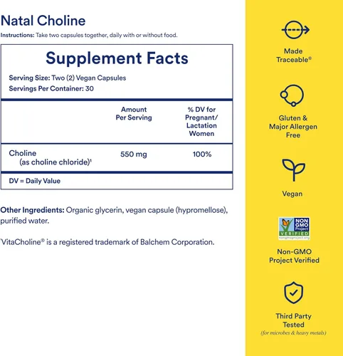 Miniatura 3 de Suplemento de Colina Ritual Natal, 550mg, Apoya la función cognitiva del bebé cuando se toma durante el embarazo y el contenido de colina