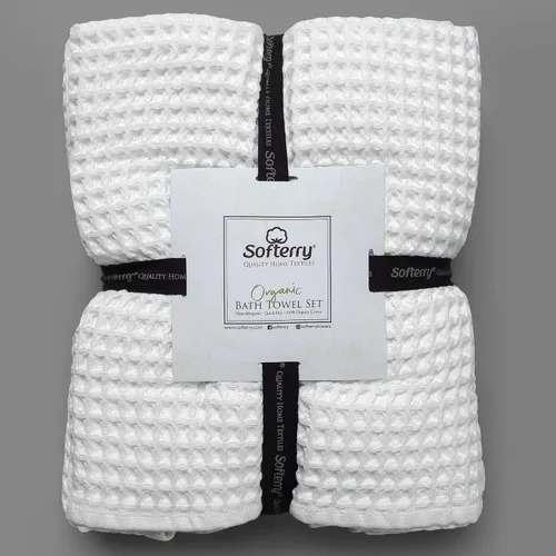 Miniatura 4 de Softerry Juego de toallas de baño europeas de tejido gofre, 100 % algodón orgánico, secado rápido, sin pelusas, finas y absorbentes, resistentes a