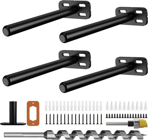 Miniatura 14 de 8 piezas de soportes de estante de pared resistentes para estantes flotantes ocultos, invisibles, negros, soportes de estante decorativos