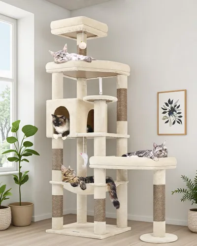 Globlazer Árbol para Gatos de Plataforma Extra Grande, 65 pulgadas de Alto, Árbol para Gatos Resistente para Gatos de Interior Grandes Adultos,