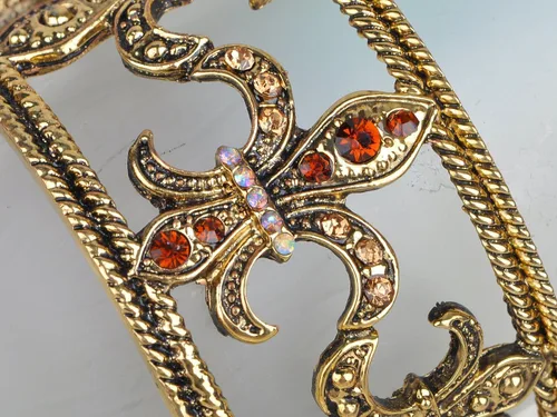 Miniatura 4 de Alilang Brazalete de oro antiguo con diamantes de imitación de topacio sintético Fleur De Lis, aleación