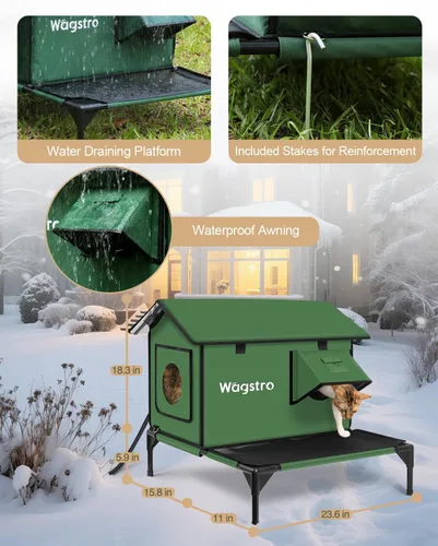 Miniatura 6 de Casa Grande Climatizada para Gatos de Exterior con Plataforma Sin Humedad, Muy Elevada, Puerta de Solo Salida, Refugio Exterior Aislado e