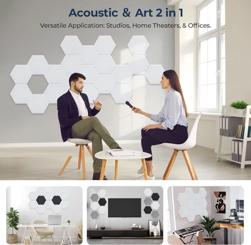 Miniatura 5 de Paquete de 18 paneles acústicos hexagonales, paneles de pared insonorizados de alta densidad de 12 x 10 x 0.4 pulgadas, paneles de pared acústicos