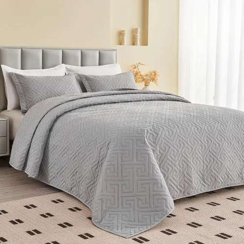 Miniatura 9 de Colchas extragrandes tamaño King de 128 x 120 pulgadas para cama extra alta, tamaño King o Cal King, juego de edredón acolchado, reversible, ligero