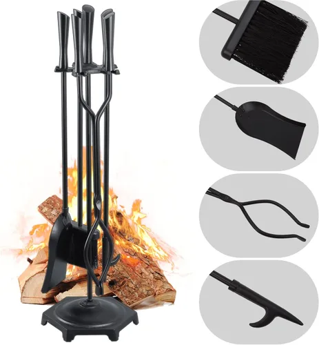 Miniatura 9 de FEED GARDEN Juego de herramientas para chimenea de 5 piezas, 30 pulgadas, moderno de hierro forjado para exteriores, accesorios para chimenea