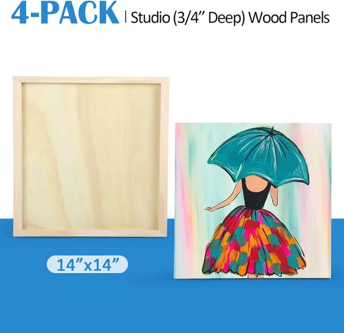 Miniatura 5 de Falling in Art Kit de Paneles de Madera de Abedul Sin Terminar para Pintura, Lienzo de Madera Paquete de 4 de 14x14'' para Estudio 3/4